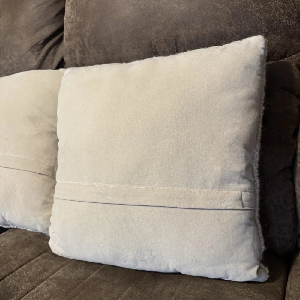 2 Golden Retriever Dog Wool Hand Hook Pillow‎ Beige Velvet Back 16 X 16